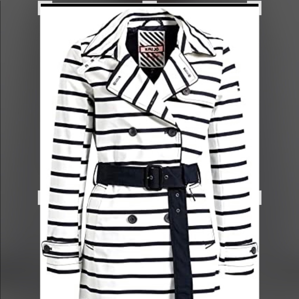 * SOLD *Khujo White with Navy Stripes Trench Coat